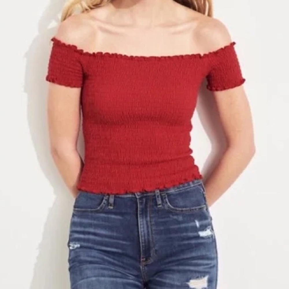 Hollister Red Smocked Crop Top